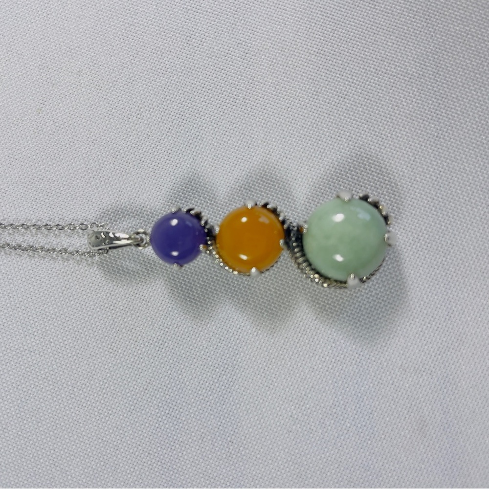 Jade Sterling Silver Tri-color Pendant Chakra 18" Necklace - Picture 4 of 16